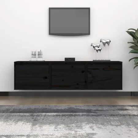 TV furniture set, 3 pieces, solid black pine wood by , TV Furniture - Ref: Foro24-3100128, Price: 117,87 €, Discount: %