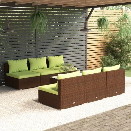 Garden furniture set, 7 pieces, with brown synthetic rattan cushions. by , Garden sets - Ref: Foro24-3101460, Price: 667,39 €...