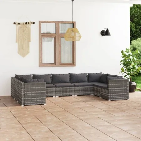 Garden furniture set 9 pieces and gray synthetic rattan cushions by , Garden sets - Ref: Foro24-3101973, Price: 1,00 €, Disco...