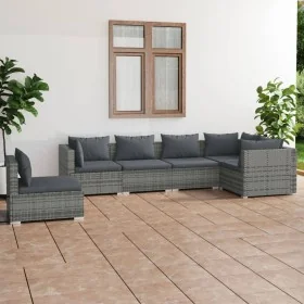 6-piece garden furniture set with gray synthetic rattan cushions by , Garden sets - Ref: Foro24-3102325, Price: 713,52 €, Dis...