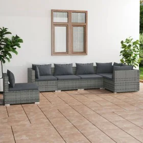 Set de muebles de jardín 6 pzas y cojines ratán sintético gris de , Conjuntos de jardín - Ref: Foro24-3102325, Precio: 713,52...