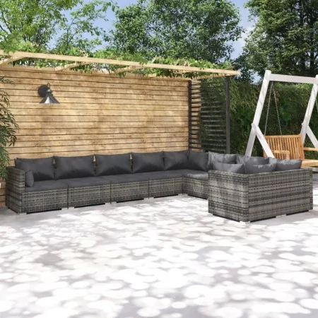 Gartenmöbel-Set 9-teilig mit grauen Polstern aus synthetischem Rattan von , Gartensets - Ref: Foro24-3102765, Preis: 1,00 €, ...