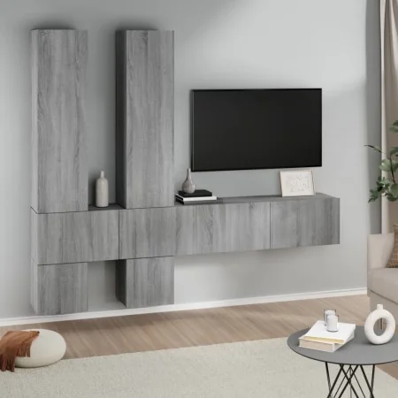 Wall-mounted TV stand made of gray Sonoma plywood. by , TV Furniture - Ref: Foro24-3114572, Price: 209,55 €, Discount: %