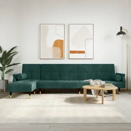 Ecksofa-Bett in Dunkelgrünem Samtstoff in L-Form, 271x140x70 cm. von , Sofas - Ref: Foro24-3157223, Preis: 476,24 €, Rabatt: %