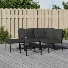 5-teiliges Gartenmöbelset aus Stahl mit grauen Kissen. von , Gartensets - Ref: Foro24-3187954, Preis: 475,12 €, Rabatt: %