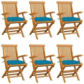 Garden chairs 6 pcs teak wood with light blue cushions by , Garden chairs - Ref: Foro24-3062560, Price: 443,04 €, Discount: %