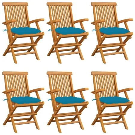 Gartenstühle 6 Stück Teakholz mit hellblauen Kissen von , Gartenstühle - Ref: Foro24-3062560, Preis: 443,04 €, Rabatt: %
