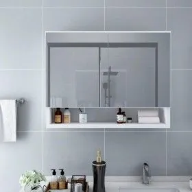 White MDF bathroom cabinet with mirror 80x15x60 cm by vidaXL, bathroom vanities - Ref: Foro24-323604, Price: 135,33 €, Discou...