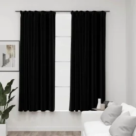 Verdunkelungsvorhänge mit Leinenoptik und Haken, 2 Stück, schwarz, 140x175cm. von , Vorhänge und Gardinen - Ref: Foro24-32115...