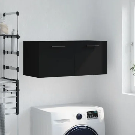 Engineered wood black wall cabinet 80x36.5x35 cm by , Lockers and storage cabinets - Ref: Foro24-830101, Price: 48,94 €, Disc...