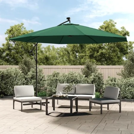 Cantilever umbrella with LED lights and green metal pole 350 cm by , Umbrellas - Ref: Foro24-44524, Price: 172,06 €, Discount: %