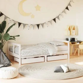 Children's bed frame with drawers made of white pine wood 80x160 cm by , Cribs and beds for children - Ref: Foro24-834415, Pr...