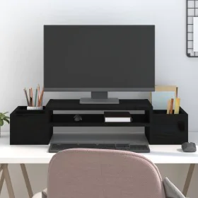 Solid black pine wood monitor stand 70x27.5x15 cm by , Computer bases and risers - Ref: Foro24-813968, Price: 36,28 €, Discou...