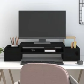Soporte para monitor madera maciza de pino negro 70x27,5x15 cm de , Bases y elevadores para ordenadores - Ref: Foro24-813968,...