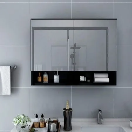 Armario de baño con espejo negro 80x15x60 cm de vidaXL, Tocadores de baño - Ref: Foro24-323605, Precio: 113,50 €, Descuento: %