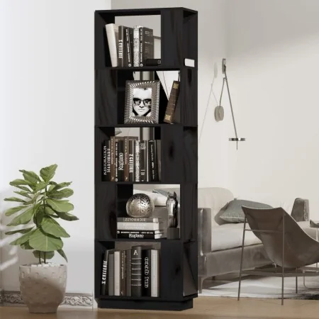 Shelf / room divider in black pine wood 51x25x163.5 cm by , Bookcases and shelves - Ref: Foro24-814048, Price: 68,43 €, Disco...