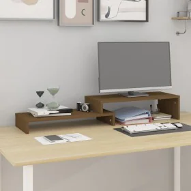 Solid pine wood monitor stand in honey brown (52-101)x22x14cm by , Computer bases and risers - Ref: Foro24-814017, Price: 27,...