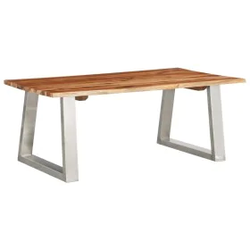 Acacia wood and stainless steel coffee table 100x60x40cm by , Coffee table - Ref: Foro24-283896, Price: 134,94 €, Discount: %