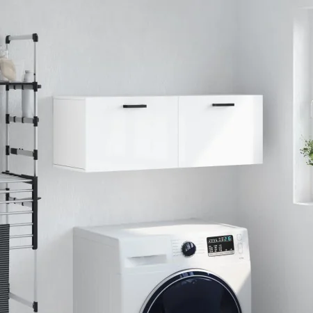 Wall-mounted cabinet in glossy white engineered wood, 100x36.5x35 cm by , Lockers and storage cabinets - Ref: Foro24-830134, ...