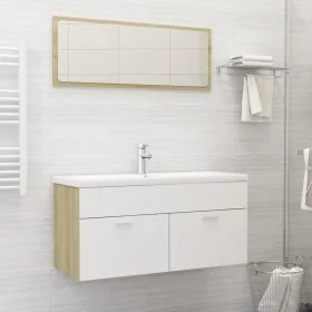 Bathroom furniture set in white engineered wood and Sonoma oak. by , Bathroom furniture - Ref: Foro24-3070897, Price: 311,36 ...