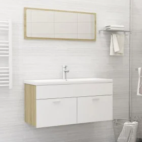 Set de muebles de baño madera ingeniería blanco y roble Sonoma de , Muebles de baño - Ref: Foro24-3070897, Precio: 312,99 €, ...