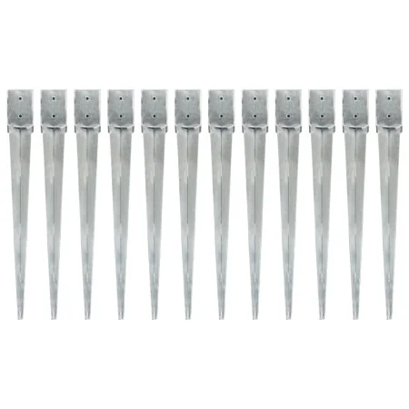 Picas de tierra 12 uds acero galvanizado plateado 10x10x91 cm de , Puntas para anclaje en el suelo - Ref: Foro24-145424, Prec...