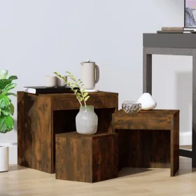 Stackable tables 3 pieces plywood smoked oak by , Side tables - Ref: Foro24-815225, Price: 56,51 €, Discount: %