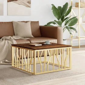 Edler Couchtisch aus Edelstahl und recyceltem massivem Holz in Goldfarbe. von , Couchtisch - Ref: Foro24-350062, Preis: 175,8...