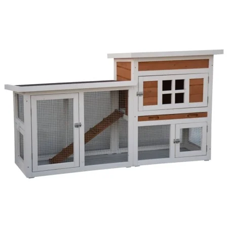 @Pet White and brown rabbit hutch 147x50x80 cm by , Cages and habitats for small animals - Ref: Foro24-441156, Price: 186,91 ...
