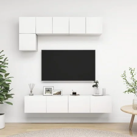 Set de muebles de salón TV 5 piezas madera de ingeniería blanco de , Muebles TV - Ref: Foro24-3078693, Precio: 192,56 €, Desc...