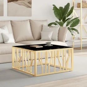 Mesa de centro de acero inoxidable y vidrio dorada 80x80x40 cm de , Mesas de centro - Ref: Foro24-350060, Precio: 144,69 €, D...
