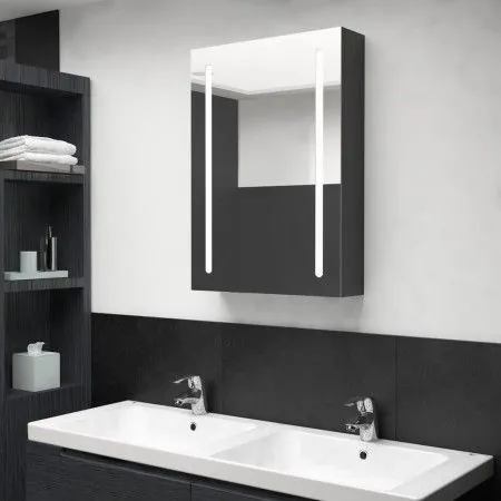 Armario de baño con espejo LED negro brillante 50x13x70 cm de vidaXL, Tocadores de baño - Ref: Foro24-326496, Precio: 115,66 ...