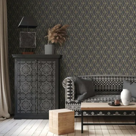DUTCH WALLCOVERINGS Black and gold hexagonal wallpaper by , Painted paper - Ref: Foro24-437405, Price: 33,52 €, Discount: %