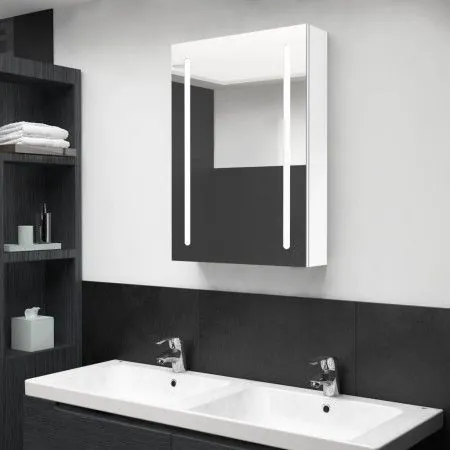 Armario de baño con espejo LED blanco brillante 50x13x70 cm de vidaXL, Tocadores de baño - Ref: Foro24-326501, Precio: 143,86...