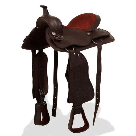 Western saddle, headstall, and breast collar real leather 16" brown by , Frames - Ref: Foro24-91348, Price: 220,23 €, Discoun...