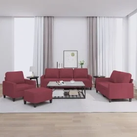 4-piece sofa set with red wine fabric cushions by , Sofas - Ref: Foro24-3201442, Price: 617,60 €, Discount: %