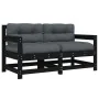 Gartensofas mit Kissen, 2 Stück Massivholz Kiefer Schwarz. von , Modulare Sofas für den Außenbereich - Ref: Foro24-825594, Pr...
