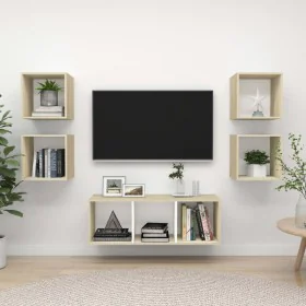 Muebles de salón 5 pzas madera ingeniería blanco y roble Sonoma de , Muebles TV - Ref: Foro24-3079615, Precio: 142,37 €, Desc...