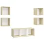 Muebles de salón 5 pzas madera ingeniería blanco y roble Sonoma de , Muebles TV - Ref: Foro24-3079615, Precio: 142,37 €, Desc...
