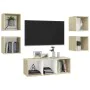 Muebles de salón 5 pzas madera ingeniería blanco y roble Sonoma de , Muebles TV - Ref: Foro24-3079615, Precio: 142,37 €, Desc...