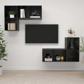 Wohnzimmermöbel-Set, 4-teilig, aus schwarz glänzendem Ingenieurholz. von , TV-Möbel - Ref: Foro24-3079842, Preis: 152,48 €, R...