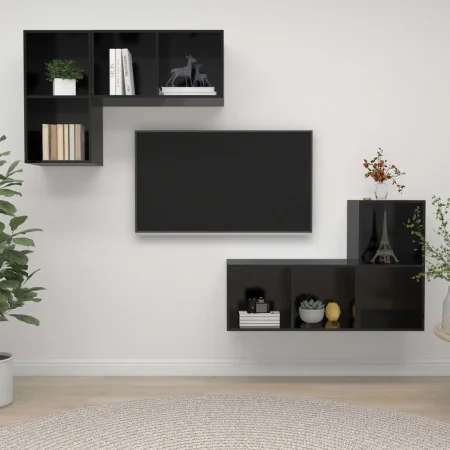 Wohnzimmermöbel-Set, 4-teilig, aus schwarz glänzendem Ingenieurholz. von , TV-Möbel - Ref: Foro24-3079842, Preis: 152,48 €, R...