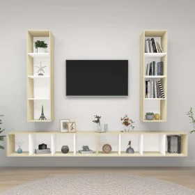 Living room wall furniture set, 4 pieces, white and Sonoma oak. by , TV Furniture - Ref: Foro24-3079894, Price: 251,29 €, Dis...