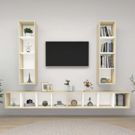Muebles de salón de pared 4 piezas blanco y roble Sonoma de , Muebles TV - Ref: Foro24-3079894, Precio: 251,29 €, Descuento: %