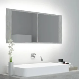 Mirror cabinet for bathroom with LED light, made of gray acrylic concrete, measuring 100x12x45 cm. by , bathroom vanities - R...