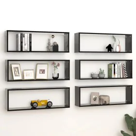 Estantes cubo de pared 6 uds contrachapado negro 80x15x26,5 cm de , Estantes y estanterías - Ref: Foro24-807111, Precio: 68,0...