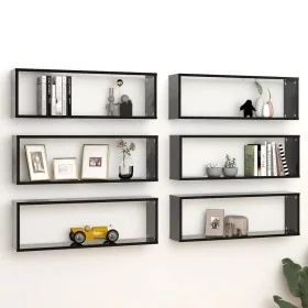 Würfel-Wandregale, 6 Stück, Sperrholz, schwarz, 80x15x26,5 cm. von , Regale und Regale - Ref: Foro24-807111, Preis: 68,07 €, ...