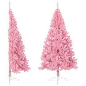Half artificial Christmas tree with pink PVC stand 180 cm by , Christmas trees - Ref: Foro24-344672, Price: 38,59 €, Discount: %