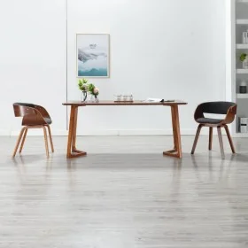 Curved wood dining chair with gray fabric by , dining chairs - Ref: Foro24-283111, Price: 224,15 €, Discount: %