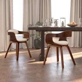 Dining chairs 2 units, curved wood and cream synthetic leather by , dining chairs - Ref: Foro24-3092378, Price: 330,78 €, Dis...